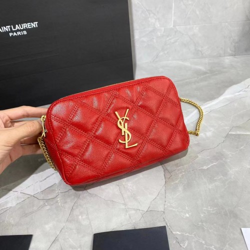 Portofel Saint Laurent din piele cu lanț și monogramă 655941 roșu