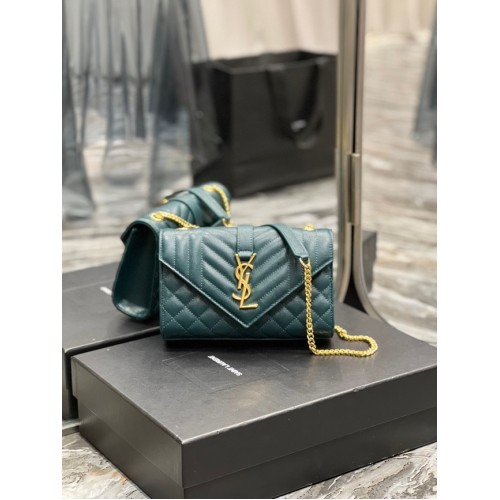 PORTOfel SAINT LAURENT MONOGRAM DIN PIELE MIX MATELASSE GRAIN DE POUDRE embosata 620280 VERDE