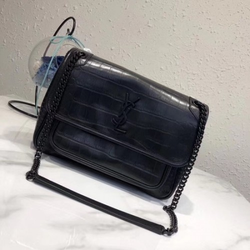 SAINT LAURENT Geantă medie Niki cu lanț Cabas din piele cu relief crocodil 498894 Negru