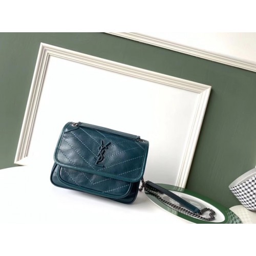 SAINT LAURENT Geantă de umăr medie din piele Niki 61060 albastru deschis