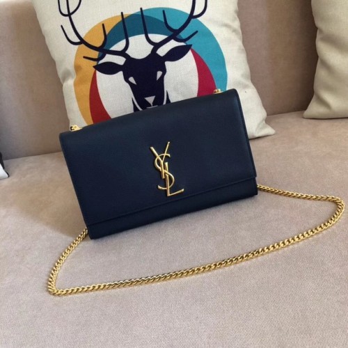 Geantă de umăr medie SAINT LAURENT Monogram Kate din piele granulată 354021 albastru închis
