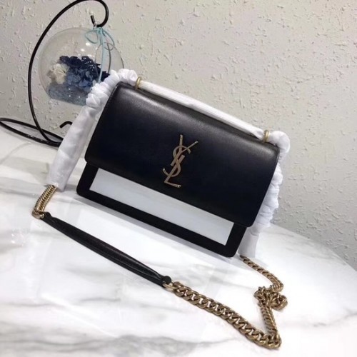 SAINT LAURENT Geantă medie crossbody din piele Monogram Sunset 8001 Negru și alb