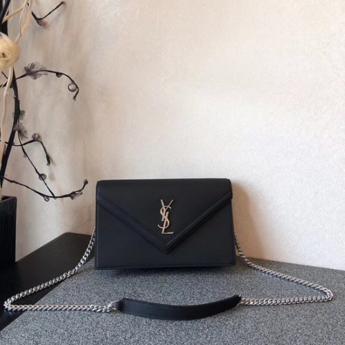 SAINT LAURENT Geantă crossbody din piele cu monogramă 9635 neagră