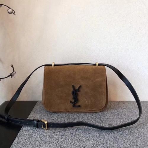 SAINT LAURENT Geantă crossbody din piele întoarsă cu monogramă 512853 maro