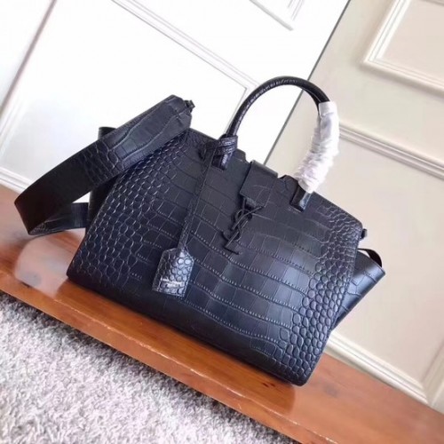 SAINT LAURENT NANO SOFT DAY BAG Geantă tote din piele cu relief de crocodil 3807 neagră