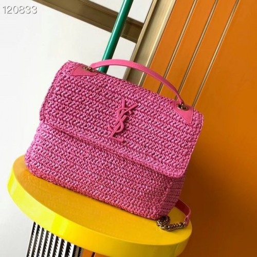 SAINT LAURENT GEANTĂ NIKI MEDIE CU LANȚ DIN RAFIE 498894 Prună