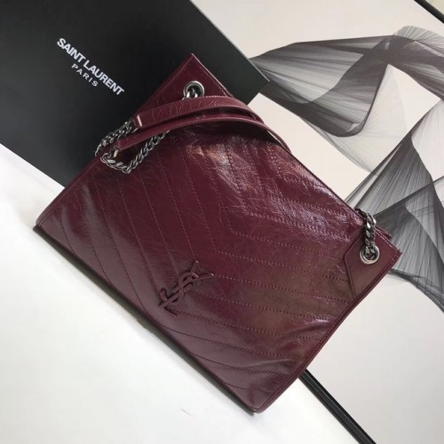 SAINT LAURENT GEANTĂ DE CUMPĂRĂTURI NIKI MEDIE DIN PIELE VINTAGE ȘINCROITĂ 5814 Burgundy