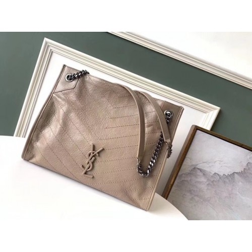 SAINT LAURENT GEANTĂ DE CUMPĂRĂTURI NIKI MEDIE DIN PIELE VINTAGE ȘINCROITĂ 5814 Castaniu