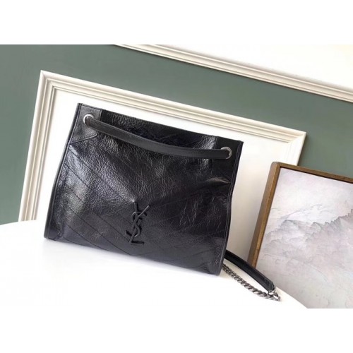 SAINT LAURENT GEANTĂ DE CUMPĂRĂTURI NIKI MEDIE DIN PIELE VINTAGE ȘINCROITĂ 5814 neagră