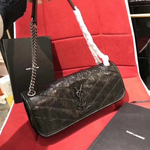 SAINT LAURENT Geantă de umăr mică din piele cu monogramă Niki 504866 neagră