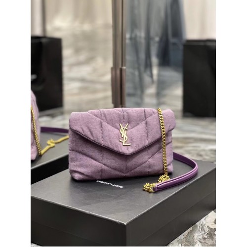 SAINT LAURENT PUFFER TOY BOX DIN PÂNZĂ ȘI PIELE NETEDĂ 620333 LILIAC DECOLORAT