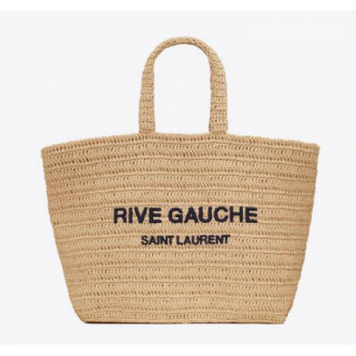 SAINT LAURENT GEANTĂ TOTE SUPPLĂ RIVE GAUCHE DIN RAFIE CROȘETATĂ 688864 NATUREL