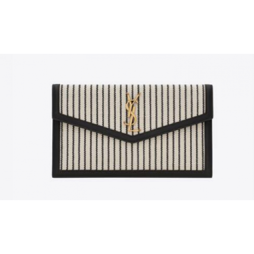 SAINT LAURENT PUNGĂ UPTOWN DIN PÂNZĂ ȘI PIELE FINĂ 565739 CREM ȘI NEGRU