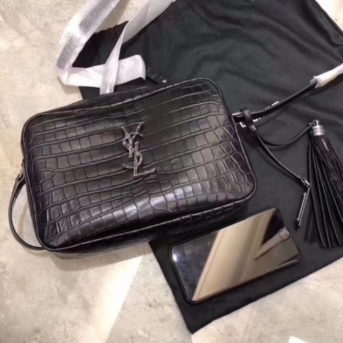 Geantă crossbody SAINT LAURENT din piele cu relief de crocodil 505730 neagră