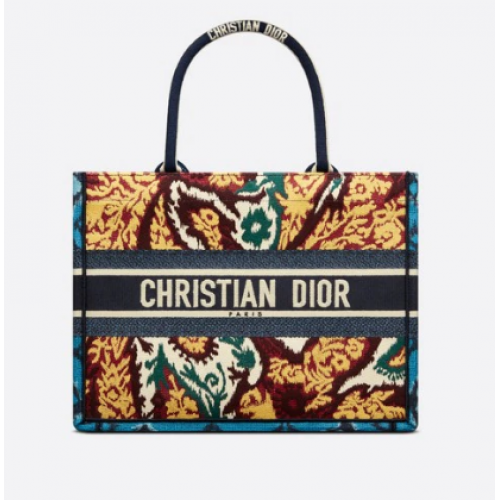 PUNGĂ DIOR MICĂ CU FORMĂ DE BOOK Albastră Multicoloră Dior cu Broderie Paisley M1296ZJ