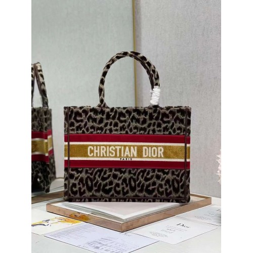 PUNGĂ DIOR MICĂ BOOK TOTE Broderie C1287-2 Imprimeu leopard maro