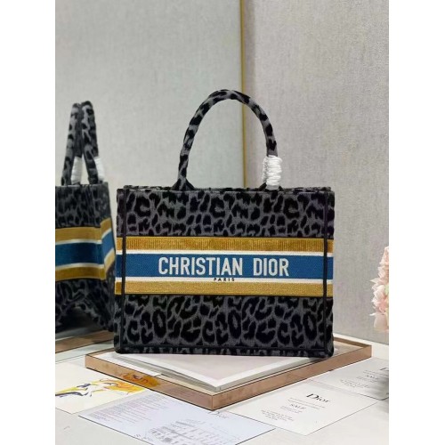 PUNGĂ DIOR MICĂ BOOK TOTE Broderie C1287-4 Negru și gri Imprimeu leopard