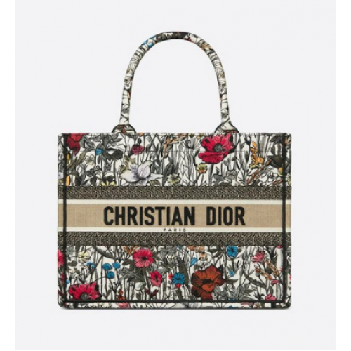 Geantă medie DIOR BOOK TOTE cu broderie multicoloră Mille Fleurs M1296Z