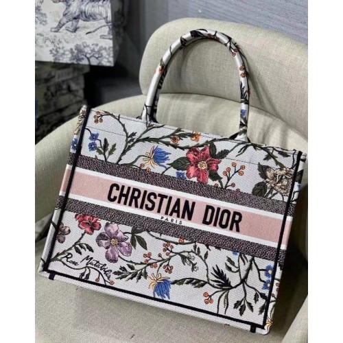 Geantă medie DIOR BOOK TOTE cu broderie multicoloră Mille Fleurs M1296ZW