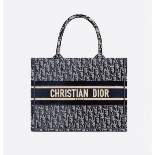 PUNGĂ DIOR BOOK TOTE albastră Dior Oblique din catifea brodată M1287Z