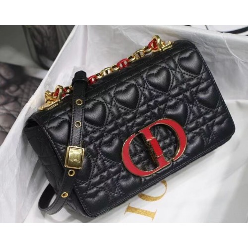 GEANTĂ MICĂ DIORAMOUR DIOR CARO Piele de vițel Cannage cu motiv inimă M9241WN NEGRU