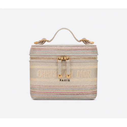 GEANTĂ DIORTRAVEL MICĂ DE TOALETĂ Broderie cu dungi multicolore S5489C