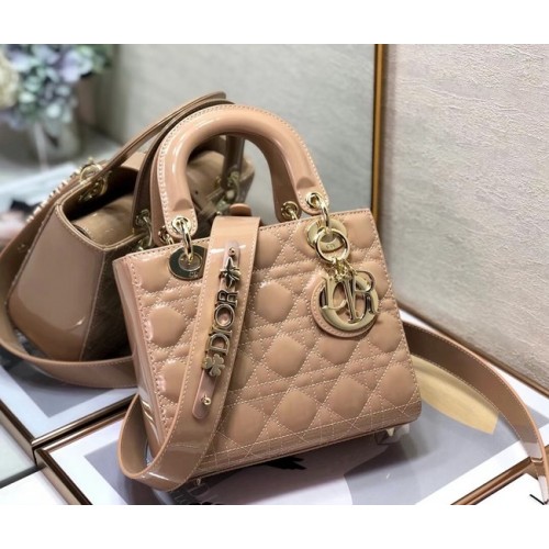 GEANTĂ MICĂ LADY DIOR, piele de vițel lăcuită bej M0531 Bej