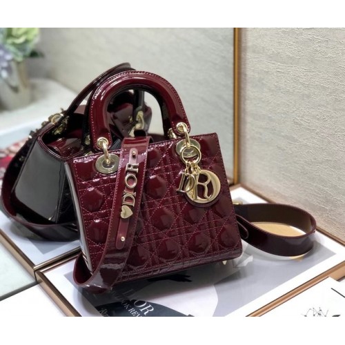 GEANTĂ MICĂ LADY DIOR Piele de vițel lăcuită Vin M0531 Vin