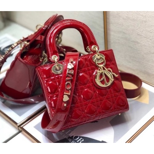 GEANTĂ MICĂ LADY DIOR Piele de vițel lăcuită roșie M0531 Roșu