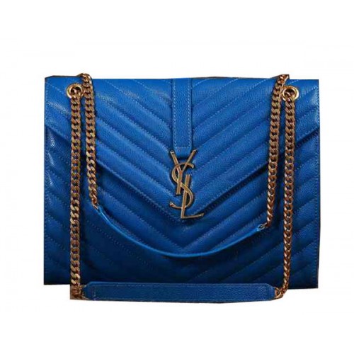 Saint Laurent Classic Monogram Cannage Pattern Flap Geanta Y5480 Albastru