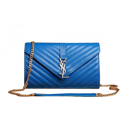 Geantă Saint Laurent Classic Monogram Cannage Pattern Flap Y5482 Albastră
