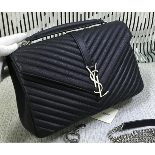 Geantă Saint Laurent Classic Monogramme din piele de capră cu clapă Y392737 neagră