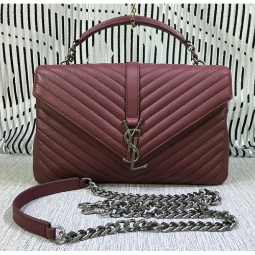 Geantă Saint Laurent Classic Monogramme din piele de capră cu clapă Y392737 Burgundy