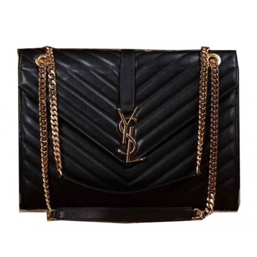 Geantă Saint Laurent Classic Monogram Original din piele cu clapă Y5480 neagră