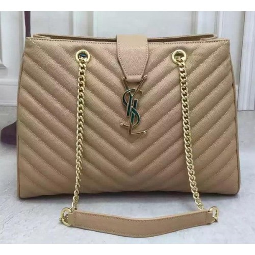 Saint Laurent Geantă mare din piele cu model Cabas Cannage Y26584 Caise