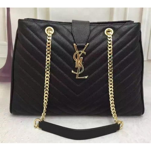 Saint Laurent Geantă mare din piele cu model Cabas Cannage Y26584 Negru