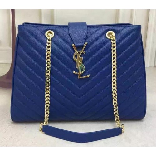 Geantă din piele cu model Cabas Cannage mare Saint Laurent Y26584 Albastru