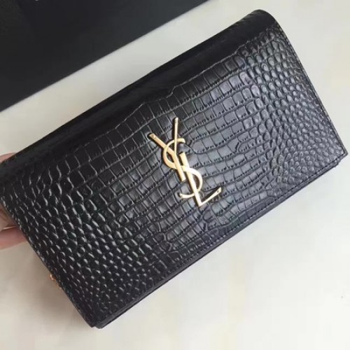 Geantă de umăr mini Saint Laurent din piele Croco 360458 Neagră