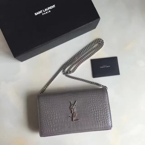 Geantă de umăr mini Saint Laurent din piele Croco 360458 gri
