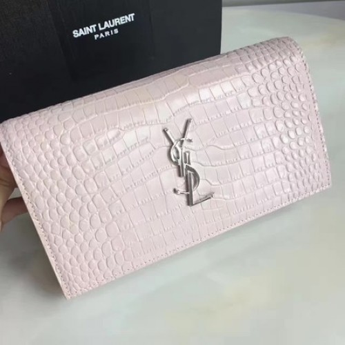 Geantă de umăr mini Saint Laurent din piele Croco 360458 roz
