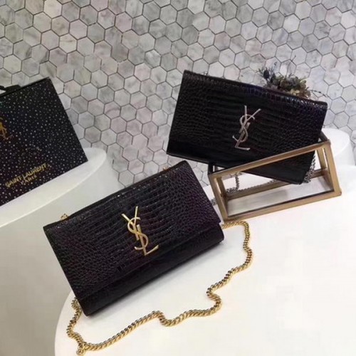 Geantă de umăr Saint Laurent mini Croco din piele crossbody Y2811 neagră