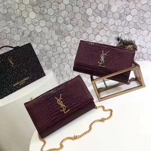 Geantă de umăr Saint Laurent mini Croco din piele crossbody Y2811 Wine