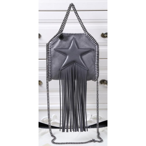 Stella McCartney Geantă Falabella Mini cu franjuri și stea SM8855 Gri închis