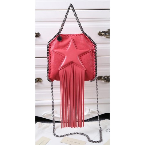 Stella McCartney Geantă Falabella cu franjuri și stea mini SM8855 Roșu deschis