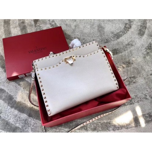 Geantă de umăr din piele matlasată VALENTINO Candy Rockstud 0650 albă