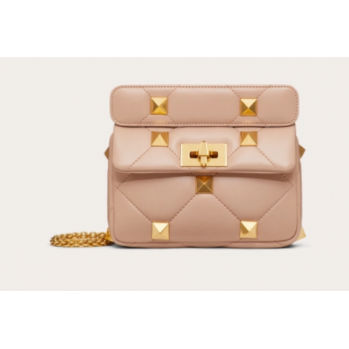 Geantă mică din piele de oaie VALENTINO GARAVANI ROMAN STUD 1W2B0L04 Crem caisă
