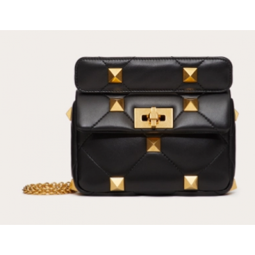 Geantă mică din piele de oaie VALENTINO GARAVANI ROMAN STUD 1W2B0L04 neagră