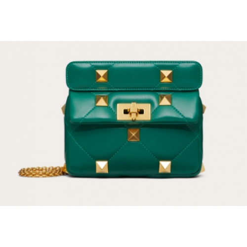 Geantă mică din piele de oaie VALENTINO GARAVANI ROMAN STUD 1W2B0L04 verde