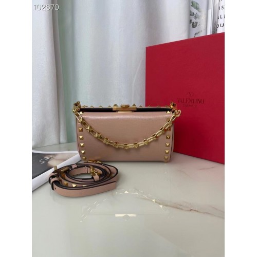 Geantă de umăr VALENTINO GARAVANI Rockstud Alcove Grain din piele de vițel V0189 roz