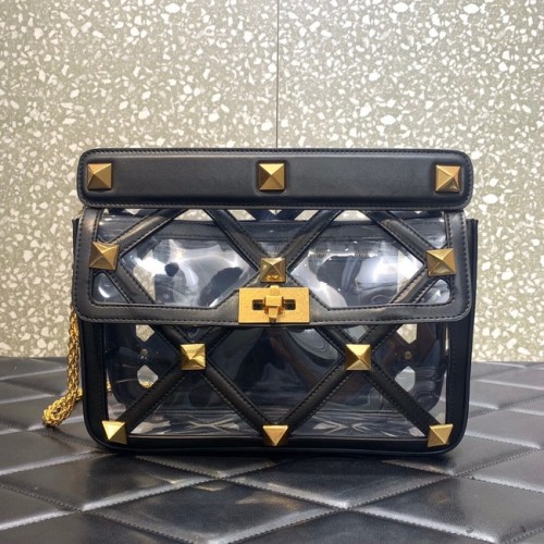 Geantă de umăr cu lanț din piele de oaie moale VALENTINO GARAVANI Roman Stud WW2B0I60B neagră